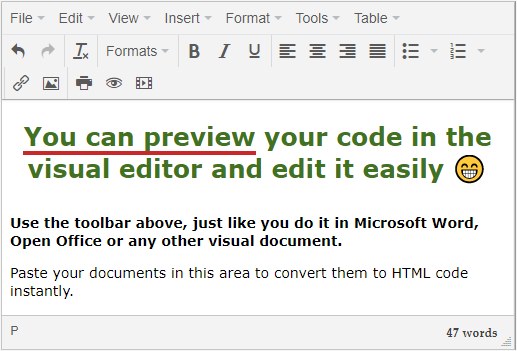 online word text to html converter